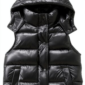 Toddler Shiny Hooded Vest Girls Down Alternative Winter Vest-0